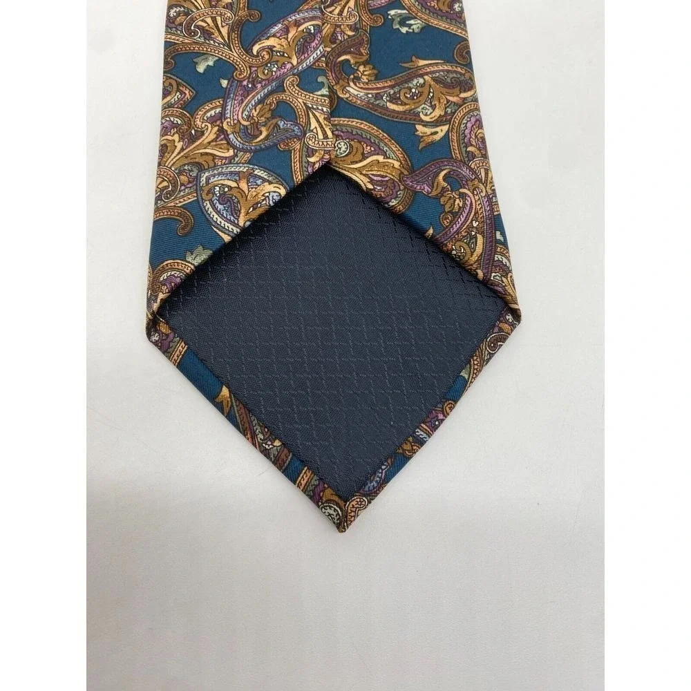 Christian Dior Necktie Gold Monsieur Silk Paisley Hand Finished Woven USA Made
